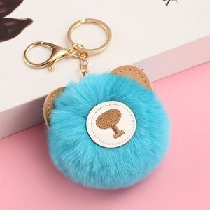 Bear pompom keychain - purse decoration - handbag attachment - turquoise (KC019)